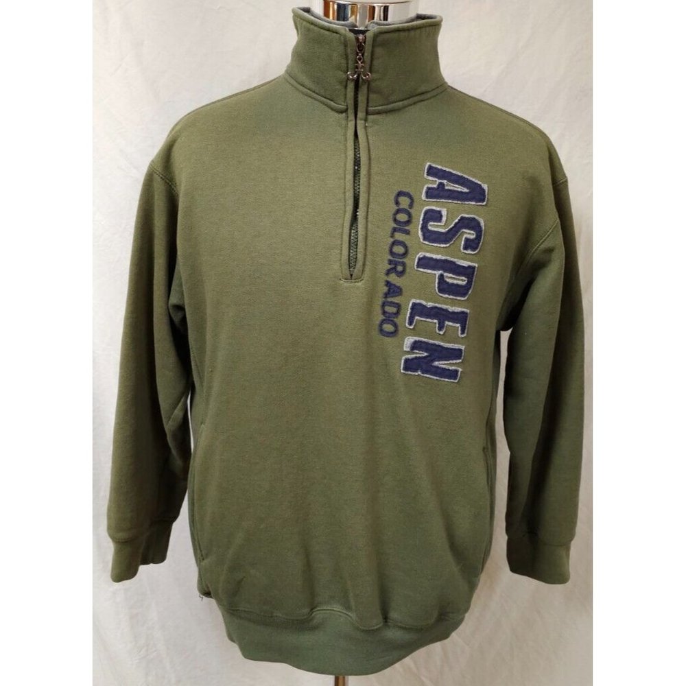 i5 apparel Large Green 1/4 zip Fleece Aspen Colorado Logo Sweatshirt Jacket